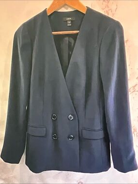 J. Crew Double-Breasted Navy V-Neck Blazer